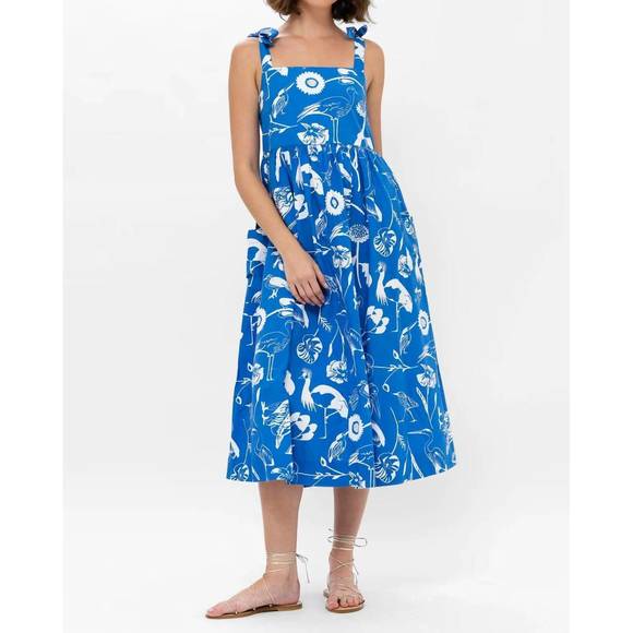OLIPHANT Dresses & Skirts - NEW OLIPHANT tie strap pocket midi dress in blue audubon
